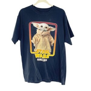 Star Wars Mandalorian Grogu Baby Yoda Large Graphic Black Cotton Mens T Shirt